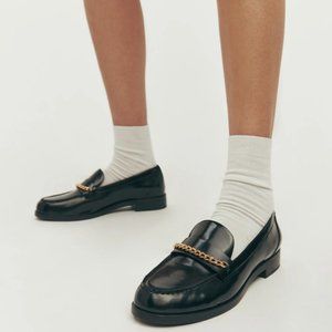 Reformation Black Adina Gold Chain Loafers Size 39 Leather.